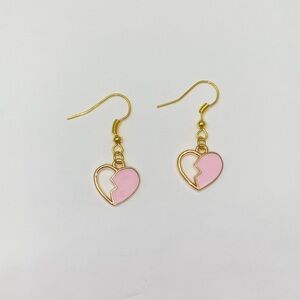 Pink and Gold Broken Heart Earrings